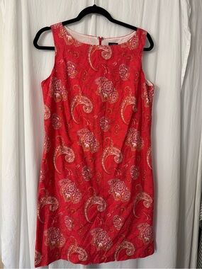 J Crew Sleeveless Red/ pinkish Paisley Shift Dress, Fully Lined Size 10 🥳🥳🥳